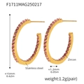 Gold-plated C-shaped stainless steel earrings featuring sparkling pink zircon inlays - Style B-15mm / Gold Pink Zirconia