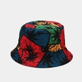 Detailed top view of a colorful reversible bucket hat with tropical palm tree patterns - M (56-58cm) / 13# Tropical Jungle Print