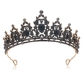 Vintage bronzen bruidskroon met druppelvormige zwarte edelstenen en donkere strass - Antiek Goud - Zwart