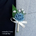 Blue artificial boutonniere with white flowers and cream ribbon on a grey suit lapel - Haze Blue