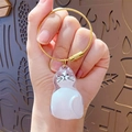 White cat shaped storage charm with gold wire keychain and clear protective shell - Classic Pendant - Bicolor Cat