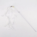 Silver wand cat toy with white feathers and metal bell on a clean white background - White Feather Silver Glitter Rod (B37407)