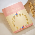 Golden titanium steel earring set featuring pearls, hearts, stars and bowknot designs - Gold Pearl Feather (E1889-1)