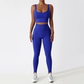 Ensemble de yoga bleu foncé pour femme avec brassière à col en U et legging taille haute - 10/M / Pantalon à Double Épaule Bleu Klein