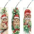 Set segnalibri diamante fai-da-te natalizi in pelle PU con procione, riccio e gatto - SQ-79 (Piccoli Animali di Natale - Set da 3) / Set da 3 (Materiali multipli opzionali)