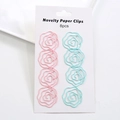 Set of 8 flower-shaped paper clips in pink and light blue colors for office stationery - Rose / Set of 8