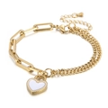 Golden double-layered titanium steel bracelet with white enamel heart lock charm - Gold Bracelet-White Heart Lock (KB165596-Z)