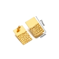 Golden rectangular hammer texture stud earrings showing precise 27mm x 16mm measurements - 16x27mm Half-Embossed Rectangle Studs / Gold