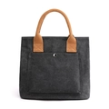 Borsa shopper in tela da donna, piccola borsa casual in tessuto con manici marroni, grigio. - Nero