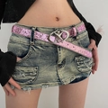 Ceinture Y2K rose Barbie pailletée avec boucle étoile sur jupe en jean taille basse - Rose