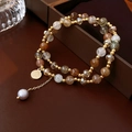 Natural Stone Crystal Baroque Pearl Portrait Round Layered Bracelet