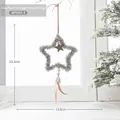 Adorno de estrella navideña de felpa gris con cuentas de madera y borla de plumas - Carrillón de Viento Estrella Gris / 18.4g