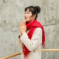 Elegant thick red cashmere-feel scarf for women, long pashmina shawl with tassels - Wine Red
