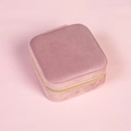 Portable pink velvet jewelry organizer box for rings and earrings with gold zipper - 10*10*5cm / Pink