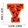 Detail view of Halloween letter Y embroidery patch with bat motif and dimensions - Letter Y