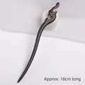 Minimalist black ebony wood hairpin with cloud carving pattern, 18cm length - Long Kui