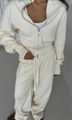 Détails du haut en tricot à demi-zip et du pantalon large assorti en maille crème pour femme - S / Blanc