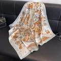 Square silk scarf with orange floral and persimmon print on beige background - 79 Square Scarves / 65