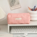 Detail of pink quilted pencil case with embossed butterfly pattern and zip closure - 20*7*8cm / Pink Bowknot