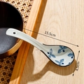 Japanese ceramic soup spoon with blue hand-painted leaves and dimensions 15.5x4.5cm - Blue Herbs - Curved (15.5cm)
