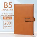 Brown B5 faux leather business notebook with U-shaped metal buckle and 200 pages - B5 Brown Metal Buckle