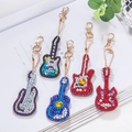 DIY diamond painted guitar keychains with sparkling crystals and golden lobster clasps - QC012 Guitars (5pcs) Double-sided