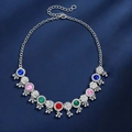 Detail of vintage flower pendant necklace with colorful gems and silver bell tassels - Necklace - Silver Multi-color