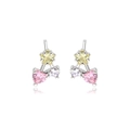 Colorful heart and star zircon stud earrings in 18k gold plating on white background - Platinum Plated Colorful Zirconia (E2395)