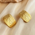Exaggerated geometric 18K gold stainless steel earrings with textured wavy design - Rectangular Wave Pattern