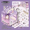 3D PET Sweet Cake theme sticker set with purple folding card in cake box packaging - Simno 6.0 Sweet Cake