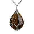 Tiger eye stone tree of life pendant necklace with handmade silver wire wrapping - Tiger Eye Silver