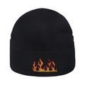 Black ribbed knit beanie with colorful flame embroidery for winter warmth and style - Gradient Flame Embroidery / Black