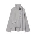 Women's asymmetrical high neck plaid grey shirt with side buttons and pocket detail - XS / Space Gray
