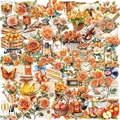 50pcs vintage orange floral PET stickers for scrapbooking and journal decoration - Vintage Watercolor Orange Floral Series