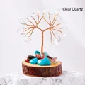 Handcrafted white crystal money tree with copper wire on a natural wood base - Clear Quartz (Wooden Stump Base)