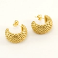 Pendientes de aro dorados de acero inoxidable con textura de malla tejida minimalista - Oro de 18K / Dorado