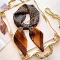 70cm square silk scarf with brown geometric patterns on a vintage gold tray setting - 70*70cm / FJ566-1 (Brown Geometric)