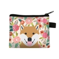 Cartoon Shiba Inu and floral pattern square polyester coin purse with black zipper - Shiba Inu
