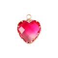 Red heart glass pendant with faceted crystal and gold metal frame for DIY jewelry making - Style 5-Red