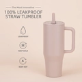 Dusty rose 40oz insulated tumbler with ergonomic handle and 100% leakproof straw lid - 40oz / Light Coffee