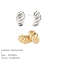 Detailed view of C-shape twisted croissant stud earrings in gold and silver stainless steel - Twisted Texture Studs (YE35965) / Stainless Steel Silver