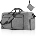 Detailed view of gray oxford travel bag showing multiple compartments and folding storage - 85L / Ant Grey