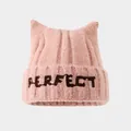 Pink knitted winter hat for children with cat ear design and Perfect embroidery - Pink