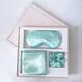 Mint green satin sleep set with eye mask, pillowcase and scrunchie in pink gift box - Fresh Green Gift Box Set (Eye Mask + Pillowcase + Scrunchie)