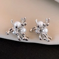 Artistic silver earrings with organic fluid design and three elegant pearls for women - 53# Pearl Liquid Silver (53# Silver Pin-Silver)
