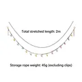 2m braided cotton storage rope with 14 colorful stainless steel clips and metal rings - 200cm / Colorful