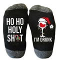 Funny Christmas socks in black and grey with Santa hat patterns and humorous text - One Size / Santa Hat Grey Black