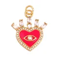 Golden heart crown evil eye pendant with red enamel and white zircon stones - Crown Heart Evil Eye Red