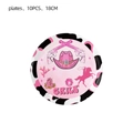 Rosa Cowgirl-Themenparty-Teller 18cm mit Let's Go Girls Schriftzug und Kuhmuster - Kleine Teller