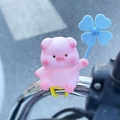 Pink little pig riding ornament with blue windmill and yellow silicone strap for handlebars - 2354A Pig Windmill (with Strap)